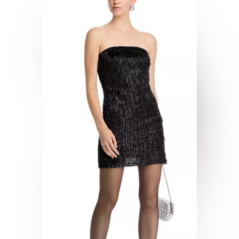 Ramy Brook Black Strapless Fringe Mini Dress